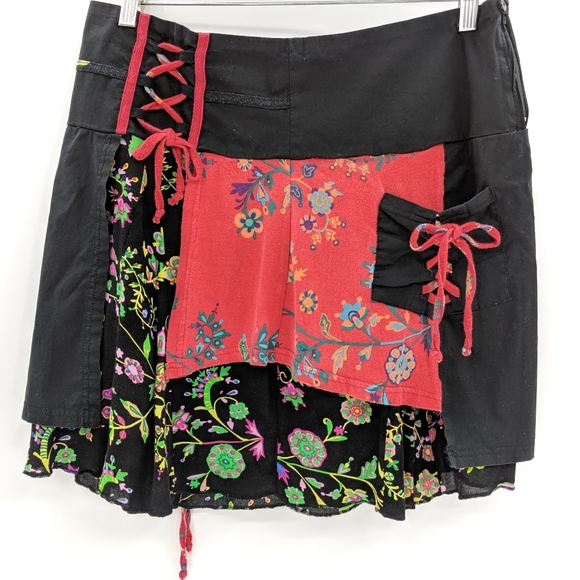 Coline Dresses & Skirts - Coline Black and Floral Mixed Fabric Skirt